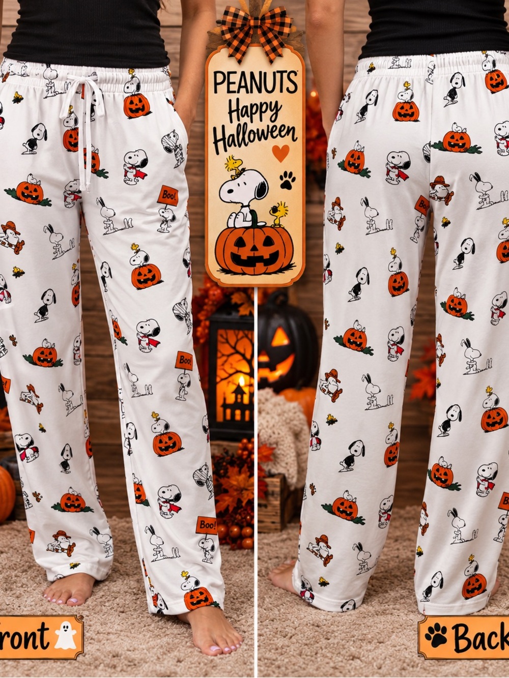 NWOT Peanuts Snoopy Halloween Pajama Pants Pumpkins Boo Women’s L 🎃👻🐶